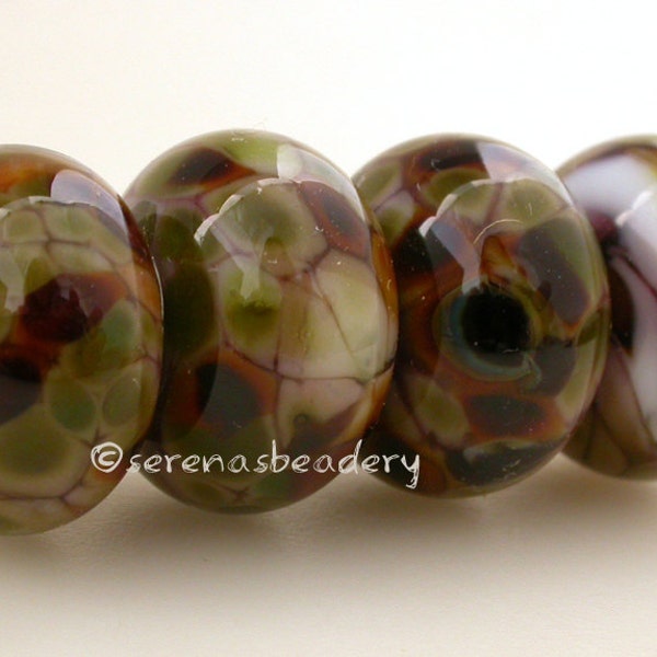 Lampwork Glass Bead Set 4 PSYCHED - TANERES sra violet lampwork, green glass bead, brown lampwork bead - 11 or 13 mm, glass lampwork bead