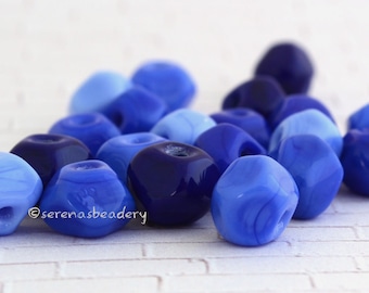 Blue Ombre Lampwork Glass Beads Faceted Nugget Rocks PERIWINKLE to COBALT Tiny Handmade TANERES sra