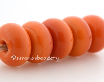 Lampwork Spacer Glass 5 SUNSET Orange - Glossy & Matte - Orange Glass Beads, Orange Donut Bead, Sunset Glass Rondelle Beads