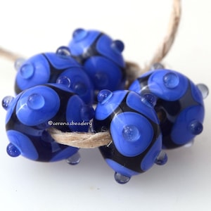 Double BLUE Offset Dots Lampwork Glass Bead Set Handmade - taneres, blue glass beads, lampwork dot beads, periwinkle glass