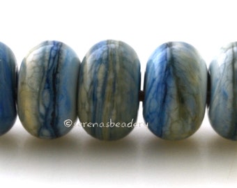 Lampwork Spacer Glass Beads 5 AVORIO LAPIS - Glossy or Matte - Handmade Ivory Blue Donut Bead, Blue Glass Rondelle  - 3 sizes available