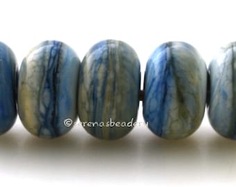 Cuentas de vidrio espaciadoras de Murano 5 AVORIO LAPIS - Brillantes o mate - Cuentas de donut azul marfil hechas a mano, Rondelle de vidrio azul - 3 tamaños disponibles