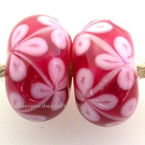 Lampwork Glass Beads TRIPLE PINK flowers Pair Handmade - taneres hot pink bubble gum, lampwork flower, pink flower bead