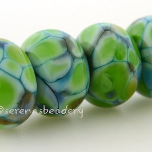 SWAMPLAND Green Blue Lampwork Glass Bead Set - - TANERES - glossy or matte option - 11 or 13 mm, glass bead set, green glass beads