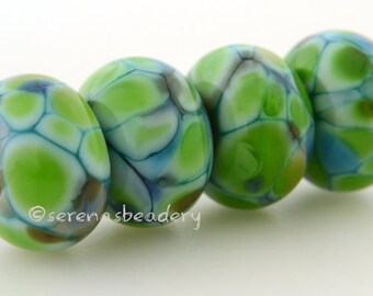 SWAMPLAND Green Blue Lampwork Glass Bead Set - - TANERES - glossy or matte option - 11 or 13 mm, glass bead set, green glass beads