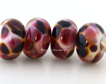 TICKLED PINK Lampwork Glass Bead Set - TANERES sra pink purple white fuchsia  - 11  mm, pink lampwork bead, white glass bead #2317