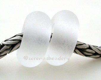 CRYSTAL CLEAR Matte Pair European Charm Handmade Lampwork Glass Beads - TANERES - big hole bead - glass charm bead - 14 mm