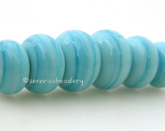 Lampwork Glass Bead Pairs 6 LIGHT TURQUOISE Spacer Set Handmade TANERES 3 sizes - glossy or matte