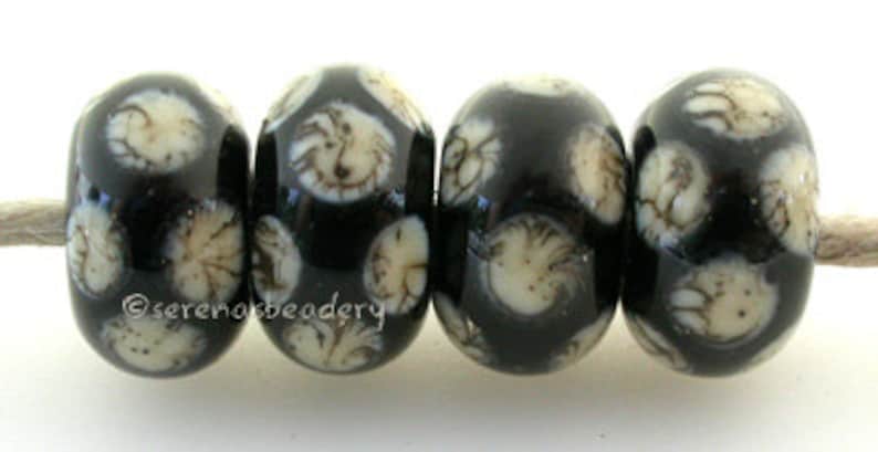 TANERES sra polka dots Lampwork Glass Bead Set BLACK SILVERED Ivory Dots handmade