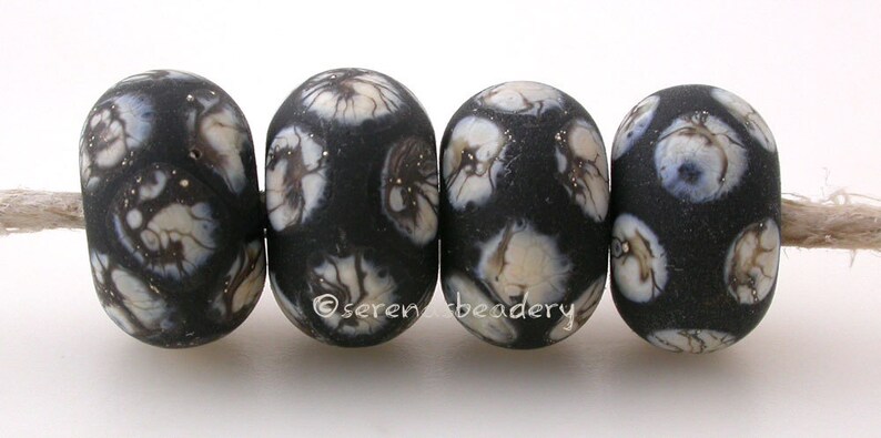 TANERES sra polka dots Lampwork Glass Bead Set BLACK SILVERED Ivory Dots handmade