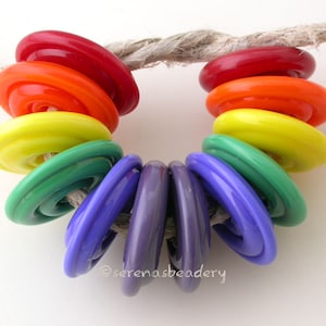 RAINBOW SAMPLER Spiral Wavy Disks Lampwork Glass Beads - TANERES - transparent or opaque option