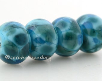 Lampwork Glass Bead Set ICEBERG BLUE  - TANERES blue turquoise aqua frit - 11 or 13 mm, glass bead set