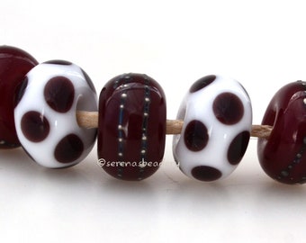 QUEEN OF HEARTS Lampwork set - Handmade Glass Donut Rondelle Taneres red, white, fine silver #2293