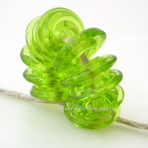 LIGHT GRASS GREEN Lampwork Glass Beads - Glossy or Matte Wavy Disks - taneres - 11-14 mm glass disc bead, lampwork disc, green glass bead