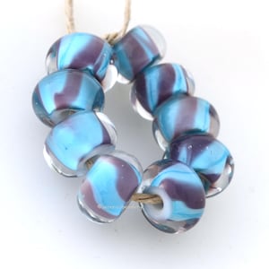 PLAYFUL Unique Lampwork Glass Bead Set - taneres - blue lampwork bead, purple glass, twisted, encased, artisan jewelry supplies #2378
