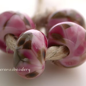 4 PINK CHERRY BLOSSOMS Lampwork Glass Bead Set Handmade - taneres sra 11 or 13 mm