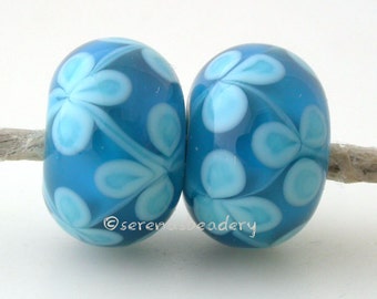 Par de cuentas de vidrio soplado color turquesa claro con forma de flor azul Capri - TANARES - cuentas de vidrio con forma de flor - 12 mm