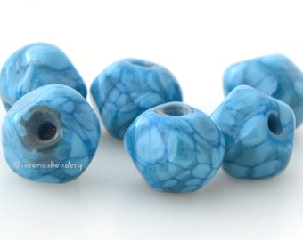 6 BLUE BLAZES NUGGET Beads - Lampwork Glass Beads - speckled blue lampwork bead - taneres sra