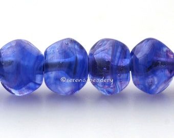 6 BLUEBERRY SWIRL NUGGET Beads - Lampwork Glass Beads - streaky blue lampwork bead - taneres sra