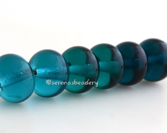 SEA TEAL TRIO Set - Lampwork Glass Beads - Glass Spacer Set - taneres - 7 to 11 mm - green glass rondelle