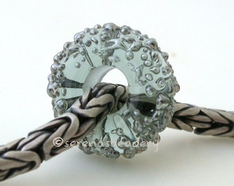 LIGHT STEEL Grey Silver Luster Sugar European Charm Handmade Lampwork Beads - taneres - large hole bead - glass charm bead