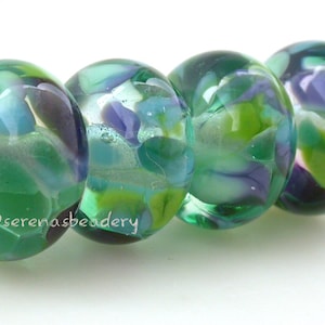 Lampwork Glass Bead Set JUNGLE GEM - TANERES sra blue green purple - glossy or matte - 11 or 13 mm