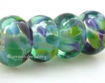 Lampwork Perlen Set JUNGLE GEM - TANERES sra blau grün lila - glänzend oder matt - 11 oder 13 mm