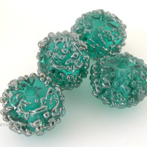 TEAL SILVER Luster Sugar Lampwork Glass Bead Set Handmade - taneres - more color options