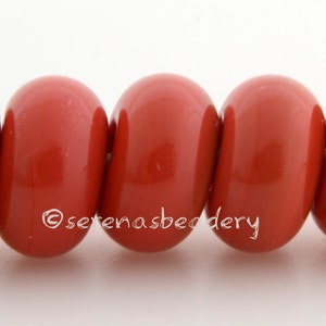 Lampwork Spacer Beads 5 FIRECRACKER CORAL Red Glossy & Matte Coral Glass Donut, Red Glass Rondelle Beads, lampwork glass bead image 3