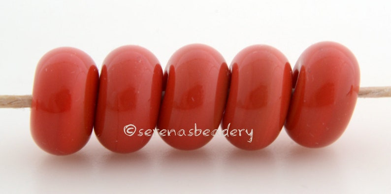 Lampwork Spacer Beads 5 FIRECRACKER CORAL Red Glossy & Matte Coral Glass Donut, Red Glass Rondelle Beads, lampwork glass bead image 3