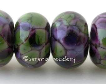 Juego de cuentas de vidrio soplado VIOLET SPRING brillante y mate hechas a mano - TANARES morado verde - 11 o 13 mm