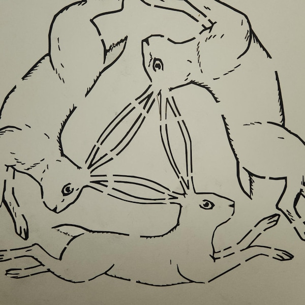 10" X 10" 3 rabbit stencil in heavy tagboard. Reusable