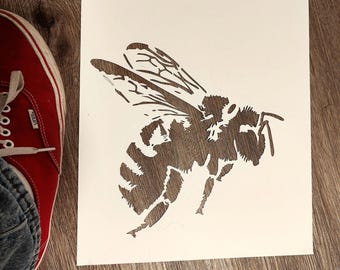 Bumblebee stencil. High detail. paint or Spray Stencil on heavy card stock, reusable. 11&quot; x 12&quot;