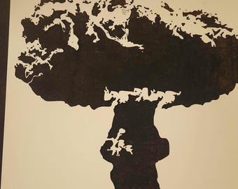 Atom bomb mushroom cloud. High detail. paint or Spray Stencil on heavy card stock, reusable. 11&quot; x 14&quot;