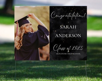 Editable Graduation Yard Sign Template With Photo, Black and Gold, Lawn ...