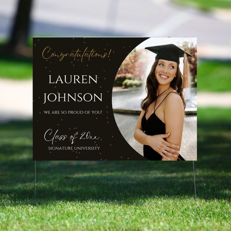 Photo Graduation Yard Sign: Black and Gold Party Decor (editable ...