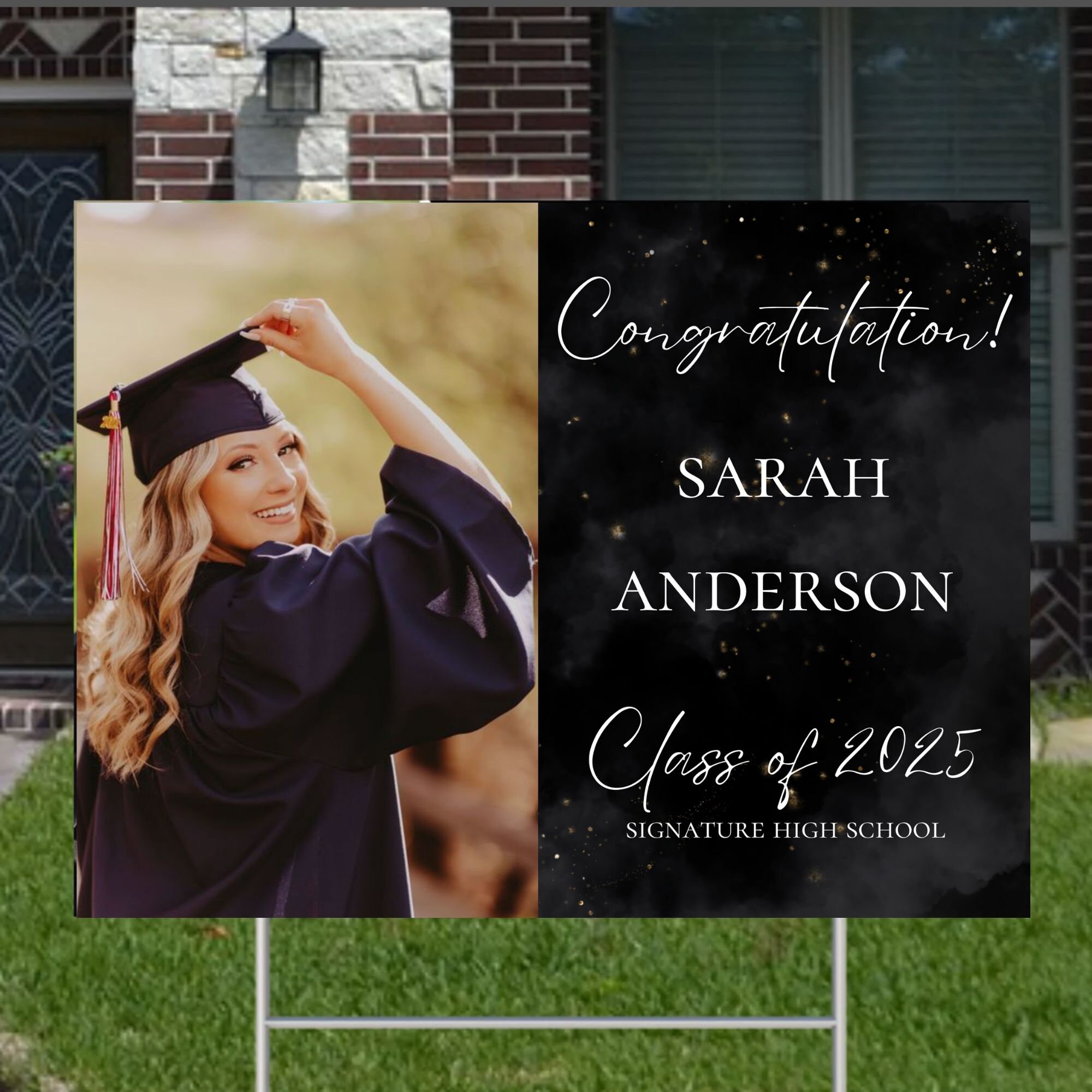 Graduation Yard Sign, Photo Lawn Sign Editable Template, Black and Gold ...