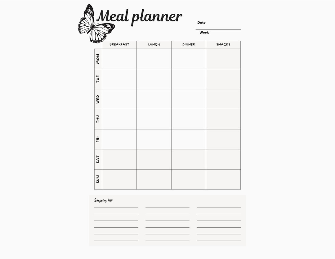 Weekly Meal Planner Printable, Grocery List (digital Download - Etsy