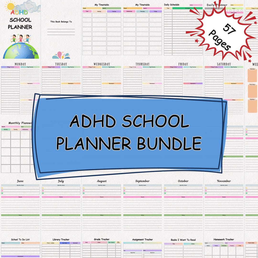 ADHD School Planner Bundle: 57-page Student Academic Organizer ...