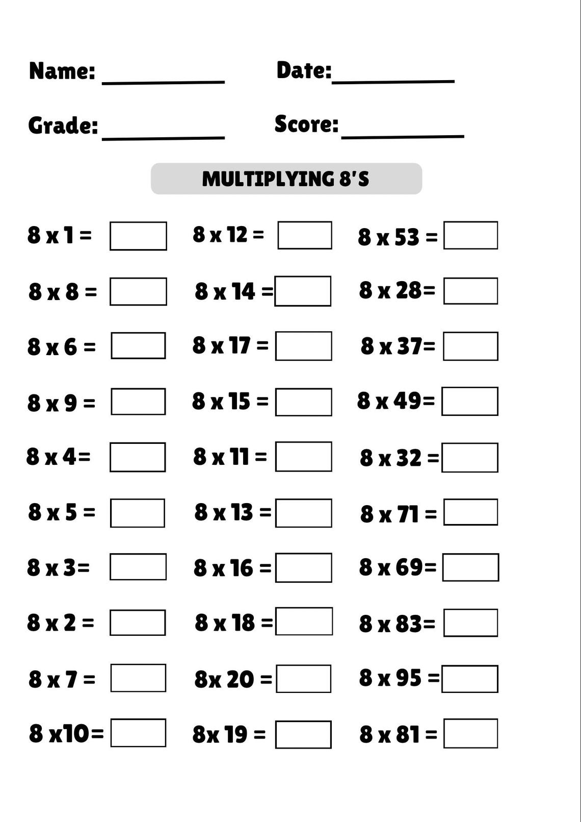 Printable 13 Multiplication Worksheets Grade 2 to 6 With Answer Sheets
