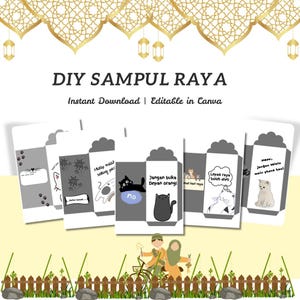 DIY sampul raya/Cute cat sampul raya/Pocket money envelope/Printable sampul raya/Eid celebration/