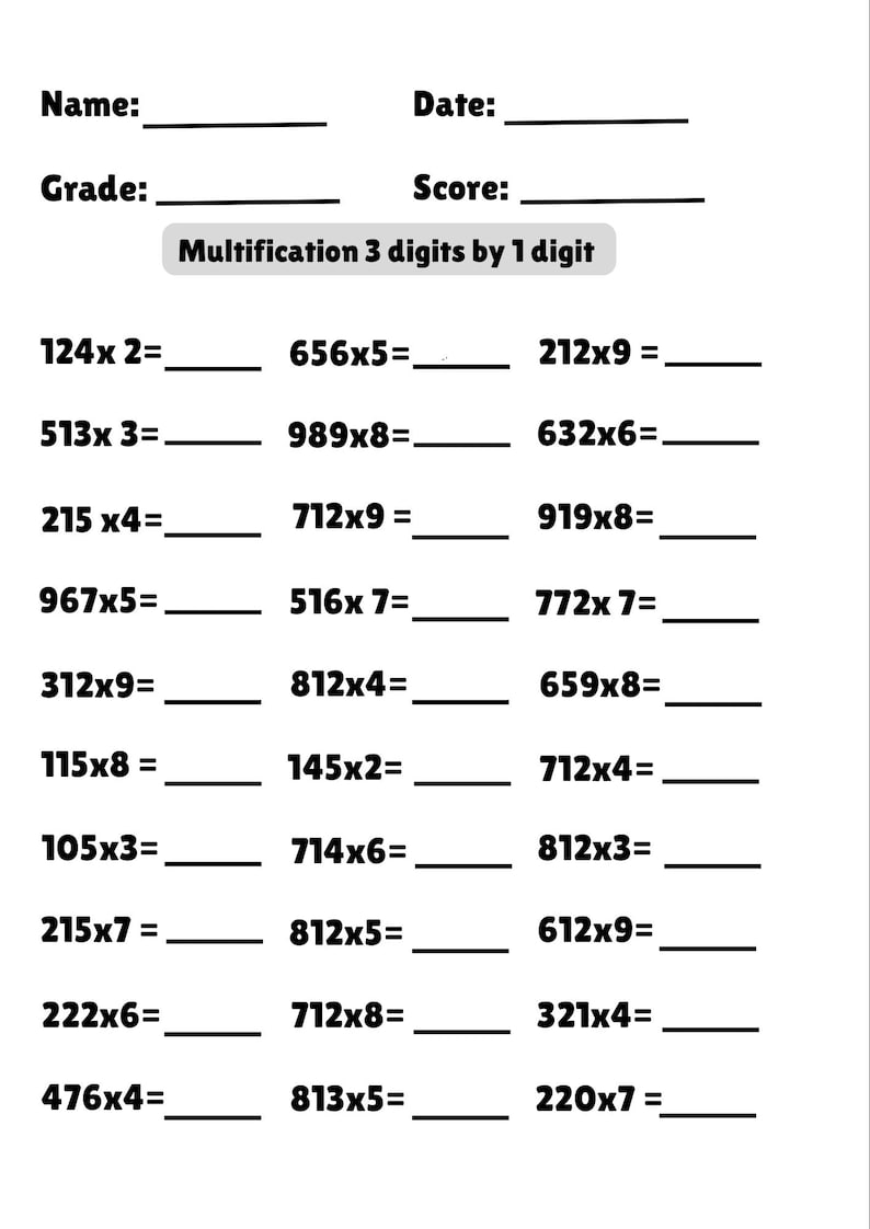 Printable 13 Multiplication Worksheets Grade 2 to 6 With Answer Sheets