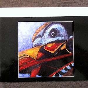 Carte d'art, carte de voeux, oeuvre d'art originale, art amérindien du Nord-Ouest, titre : Mask of the Raven,