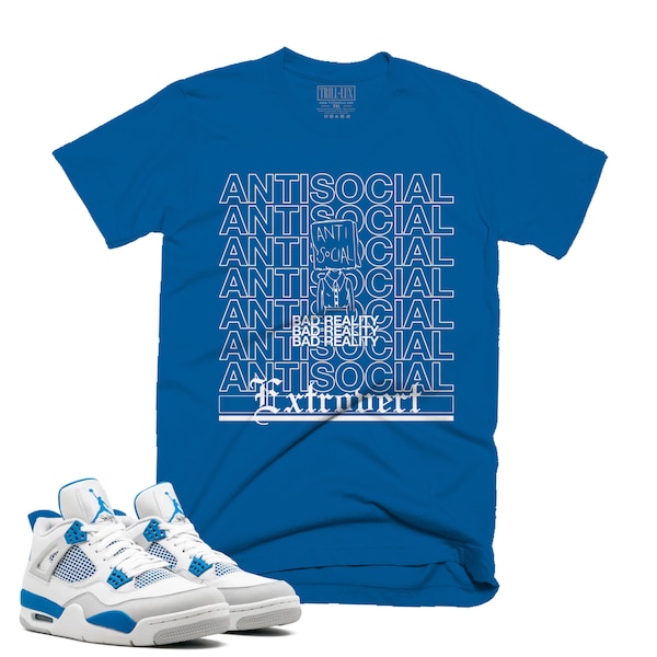 Asociaal | Jordan 4 militair blauw sneaker match-shirt