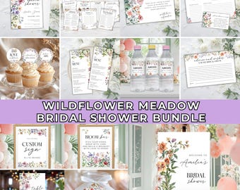 Wildflower Bridal Shower Bundle, Wildflower Love in Bloom Bridal Shower Invitation, Wildflower Bridal Shower Invitation With Recipe Card