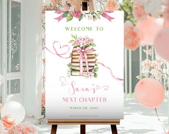 A New Chapter Is About To Begin Welcome Sign - 3 Sizes, A New Chapter Begins Bridal Shower Bundle,Storybook Theme Bridal Shower Welcome Sign