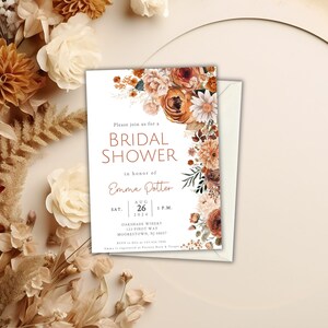 Terra Cotta Bridal Shower Invitation, Bridal Shower Invitations Template Fall Colors, Fall in Love Bridal Shower,Fall Floral Bridal Shower