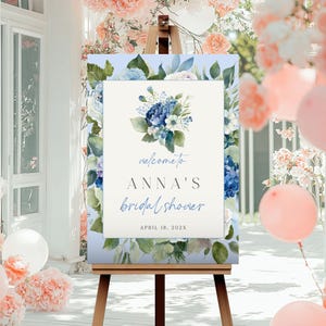 Hydrangeas Something Blue Before I Do Bridal Shower Welcome Sign, Blue Hydrangea Bridal Shower Something Blue Before I Do Invitation Bundle