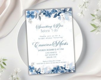 Something Blue Bridal Shower Invite Template, Floral Bridal Shower Invitation Dusty Blue, Light Blue Floral Bridal Shower Invitation