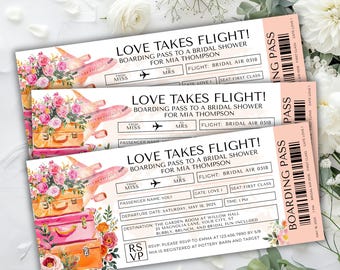 Love Takes Flight Boarding Pass Bridal Shower Invitation, Boarding Pass Bridal Shower Canva, Travel Theme Bridal Shower Bundle, Miss to Mrs
